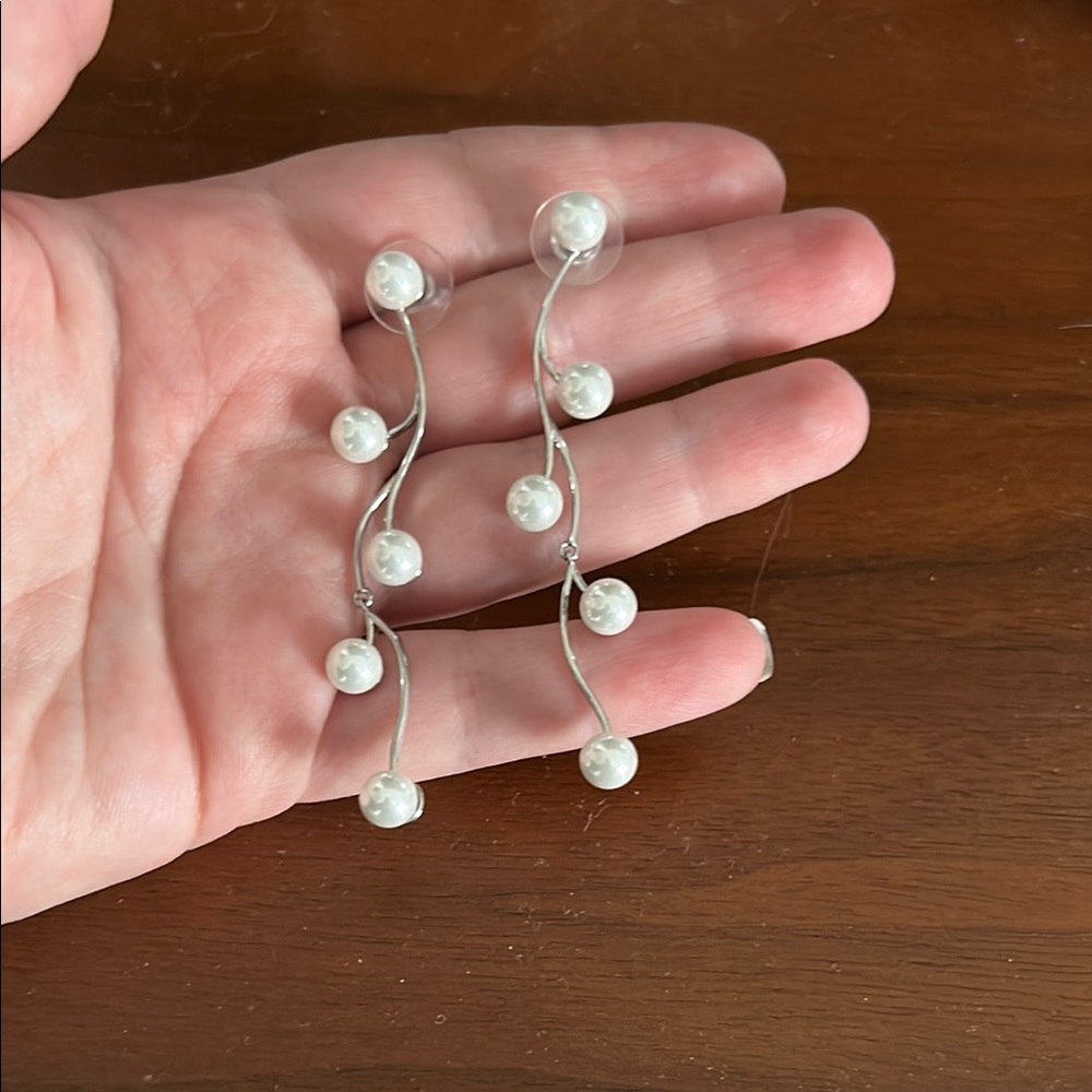 Silver and White Pearl Climbing Vine Earrings